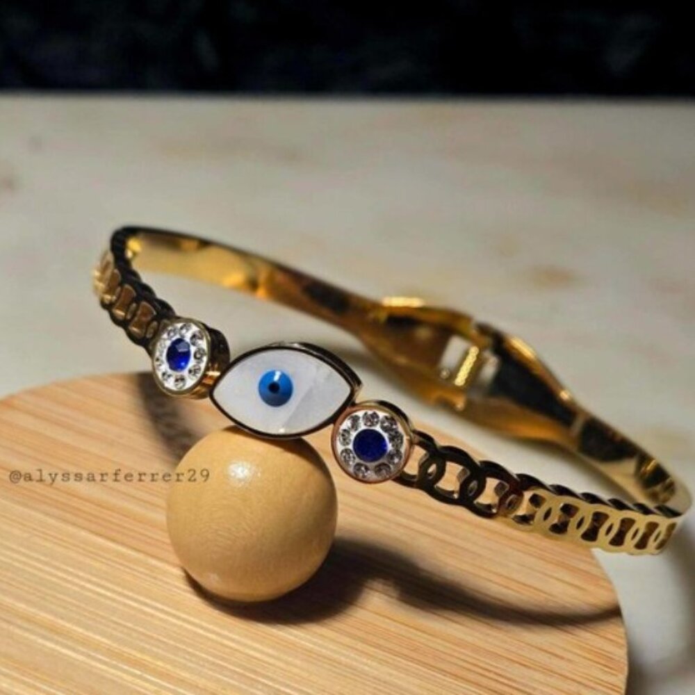 Classic Style Devil's Eye S. Steel Plating Inlay Rhinestones 18k Gold Plating -